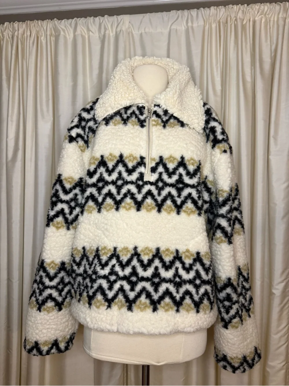 J Crew Jacquard-print sherpa half-zip fleece pullover - XL